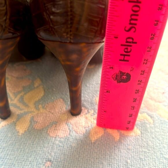 *Victor Alfaro* Sz 7.5 Croc Tortoise Brown Peep-Toe Leather Heels Pumps - Picture 4 of 7